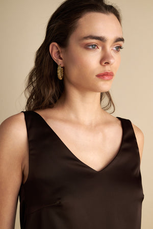 V-Front & Back Satin Top Esspresso