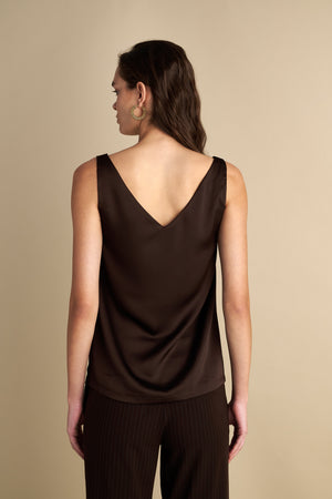 V-Front & Back Satin Top Esspresso