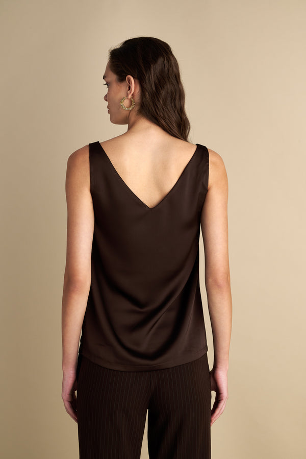 V-Front & Back Satin Top Esspresso