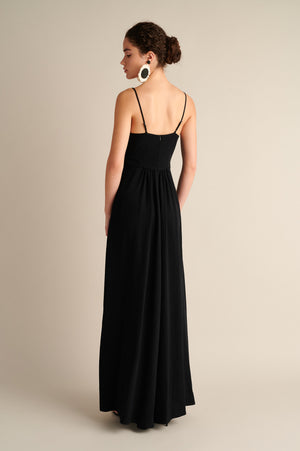 Lyra Deep‑V Maxi Dress Black