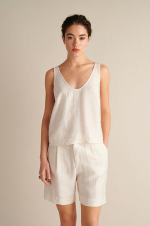 Linen Wide Leg Bermuda Ecru