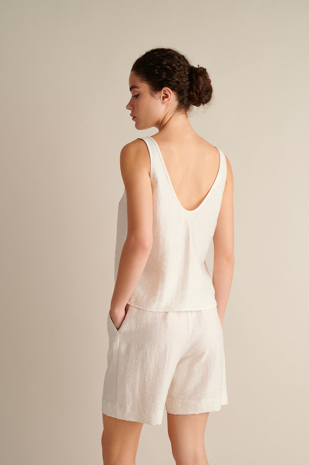 Linen Wide Leg Bermuda Ecru