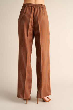 Pinstripe Wide‑Leg Trousers in Cocoa Brown