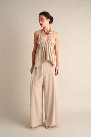 Wide‑Leg Trousers with Side Slits Sand