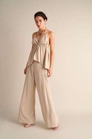 Wide‑Leg Trousers with Side Slits Sand