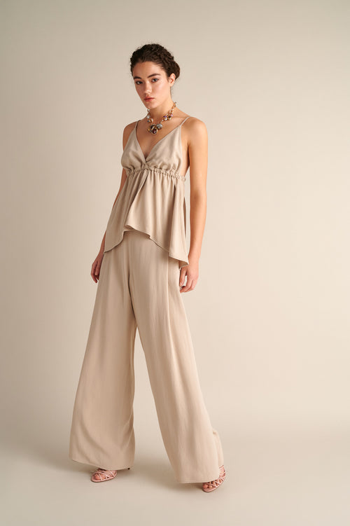 Wide‑Leg Trousers with Side Slits Sand