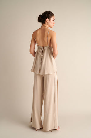 Wide‑Leg Trousers with Side Slits Sand