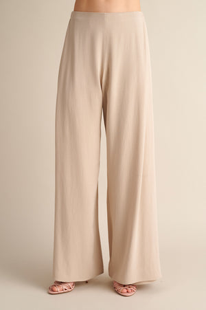 Wide‑Leg Trousers with Side Slits Sand