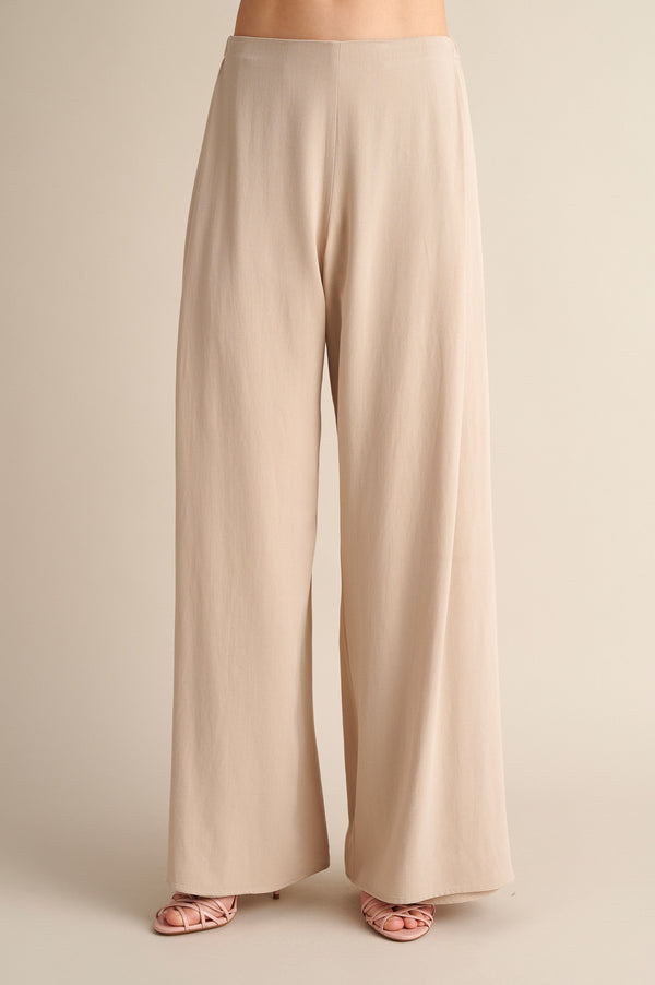 Wide‑Leg Trousers with Side Slits Sand