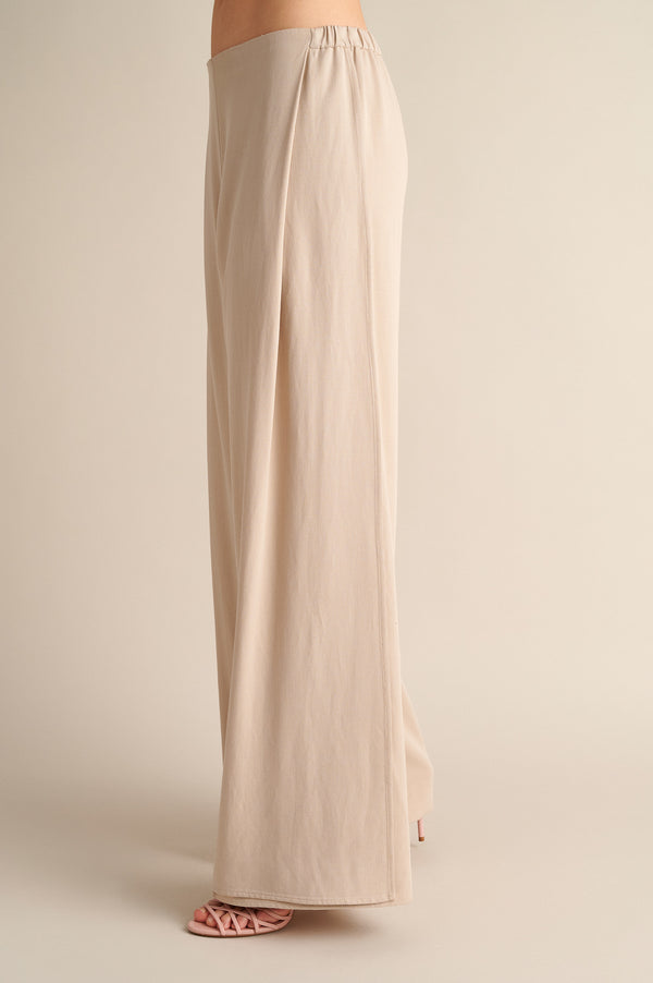 Wide‑Leg Trousers with Side Slits Sand