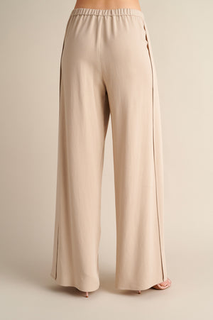 Wide‑Leg Trousers with Side Slits Sand