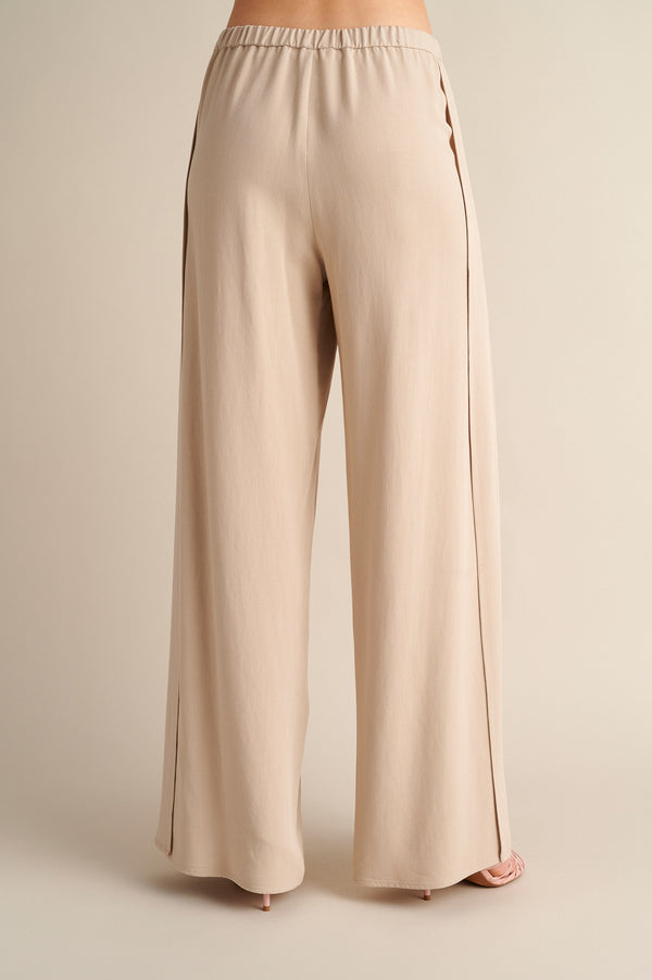 Wide‑Leg Trousers with Side Slits Sand