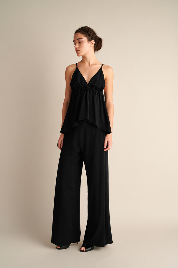 Wide‑Leg Trousers with Side Slits Black