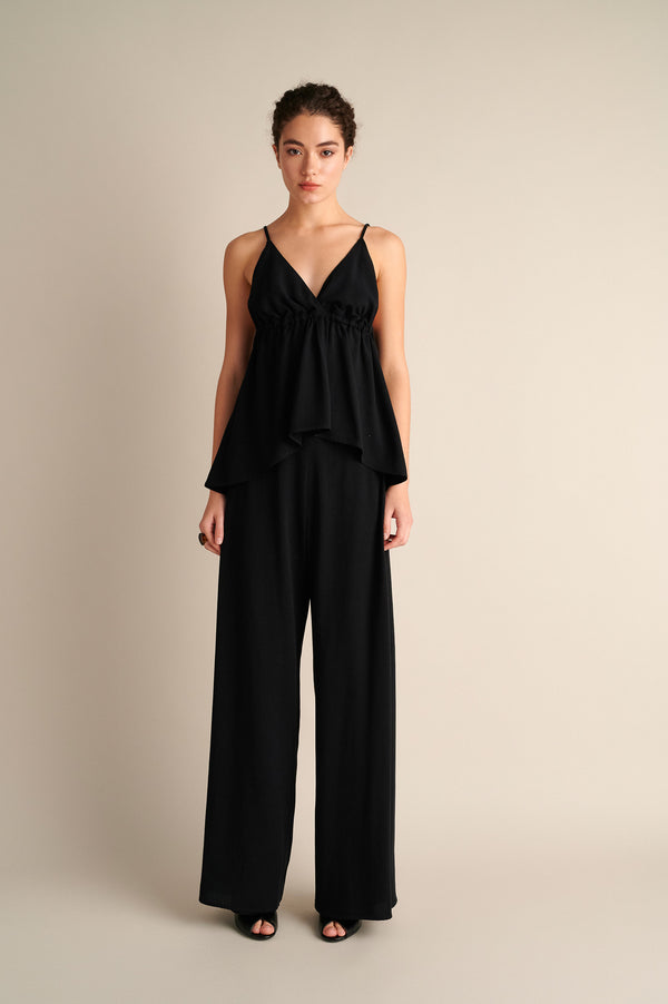 Wide‑Leg Trousers with Side Slits Black