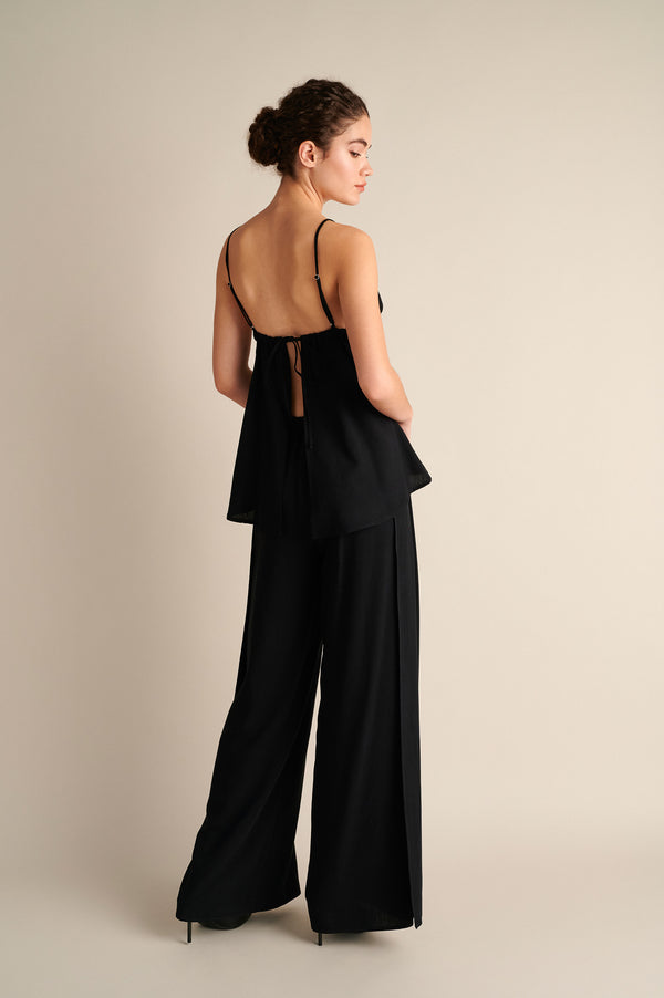 Wide‑Leg Trousers with Side Slits Black