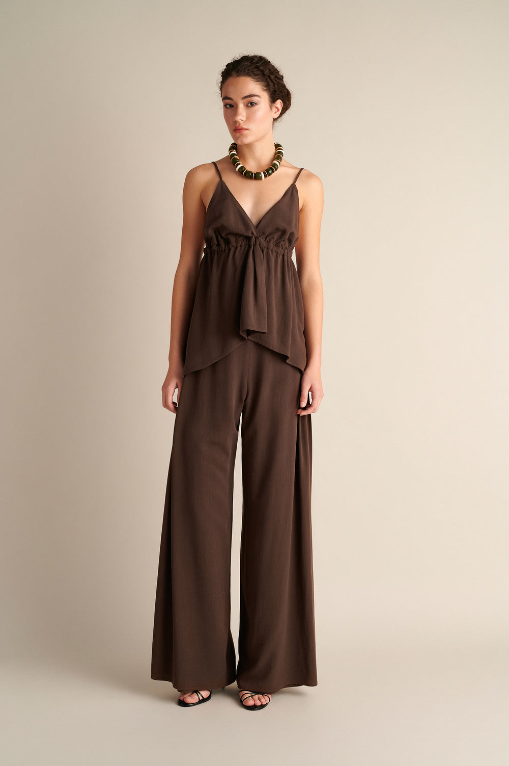 Wide‑Leg Trousers with Side Slits Coffee