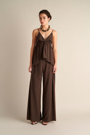 Wide‑Leg Trousers with Side Slits Coffee