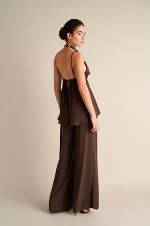 Wide‑Leg Trousers with Side Slits Coffee