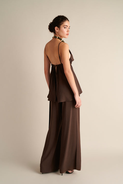 Wide‑Leg Trousers with Side Slits Coffee