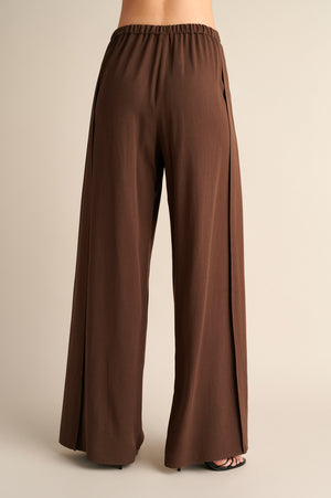 Wide‑Leg Trousers with Side Slits Coffee