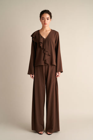 Wide‑Leg Trousers with Side Slits Coffee