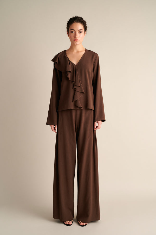 Wide‑Leg Trousers with Side Slits Coffee