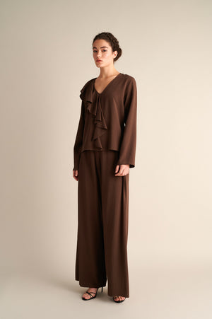 Wide‑Leg Trousers with Side Slits Coffee