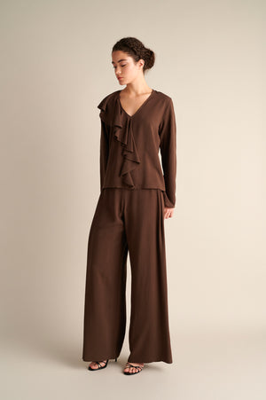 Wide‑Leg Trousers with Side Slits Coffee