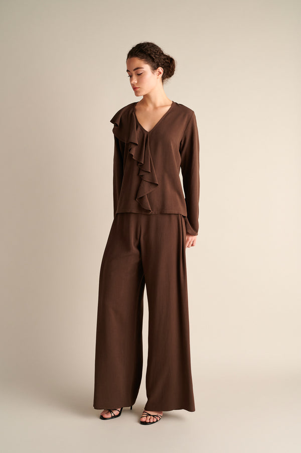 Wide‑Leg Trousers with Side Slits Coffee