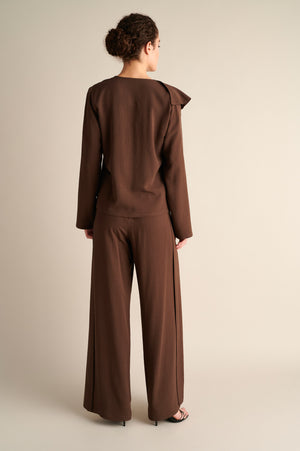 Wide‑Leg Trousers with Side Slits Coffee