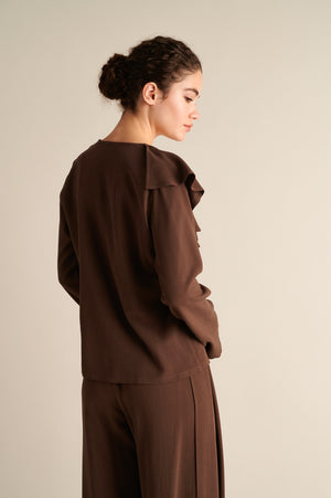 Asymmetric Ruffle Top Coffee