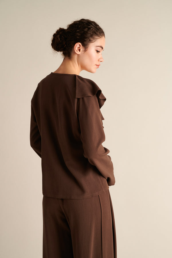 Asymmetric Ruffle Top Coffee