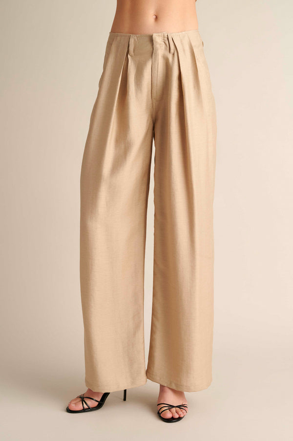 Linen Wide Leg Pants Beige