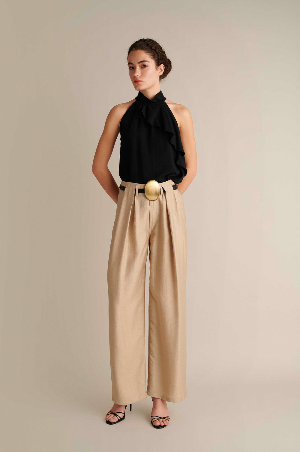 Linen Wide Leg Pants Beige