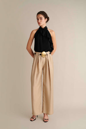 Linen Wide Leg Pants Beige