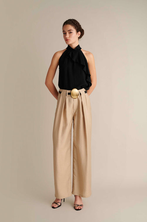 Linen Wide Leg Pants Beige