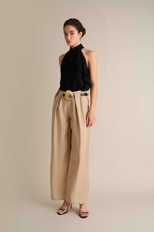 Linen Wide Leg Pants Beige