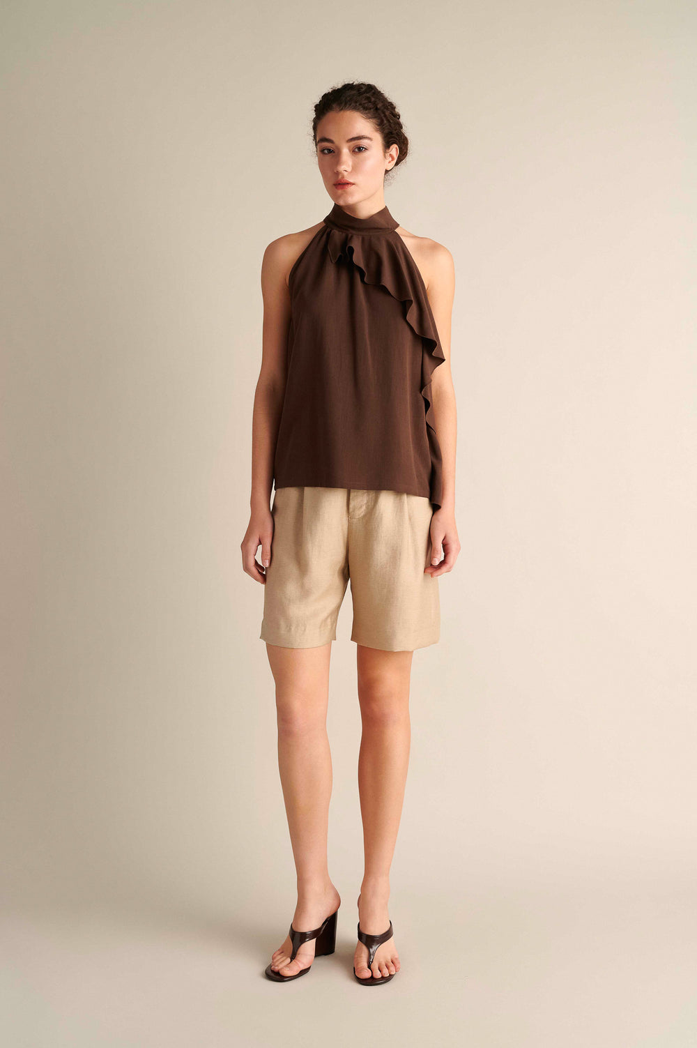 Linen Wide Leg Bermuda Beige