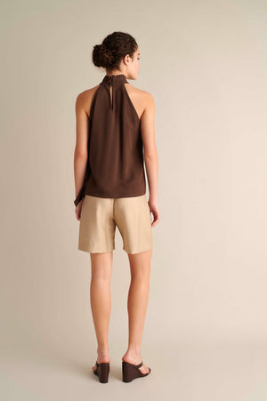 Linen Wide Leg Bermuda Beige