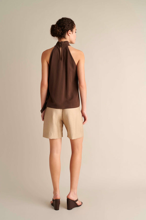 Linen Wide Leg Bermuda Beige