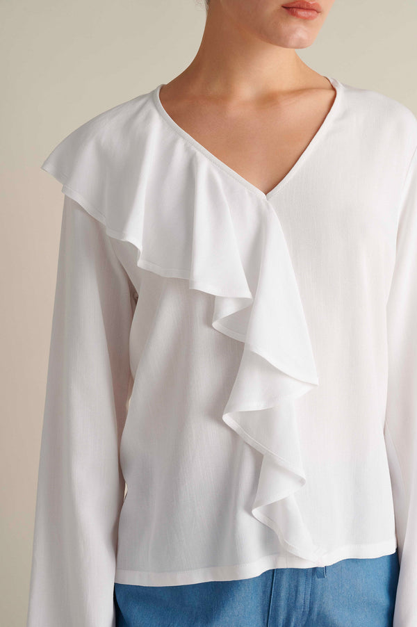 Asymmetric Ruffle Top White