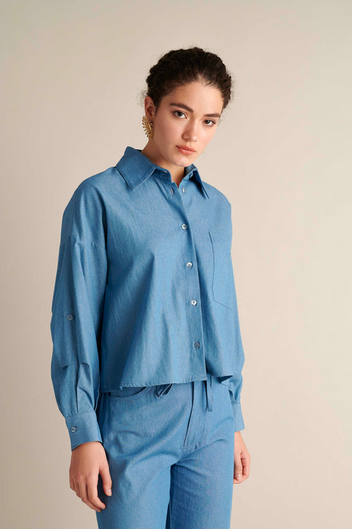 Oversize Denim Shirt With Sleeve Detail