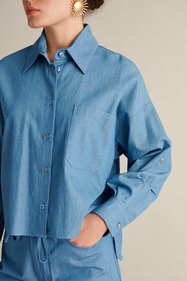 Oversize Denim Shirt With Sleeve Detail