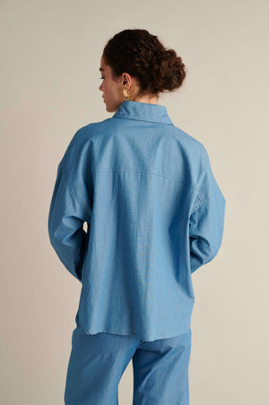 Oversize Denim Shirt With Sleeve Detail