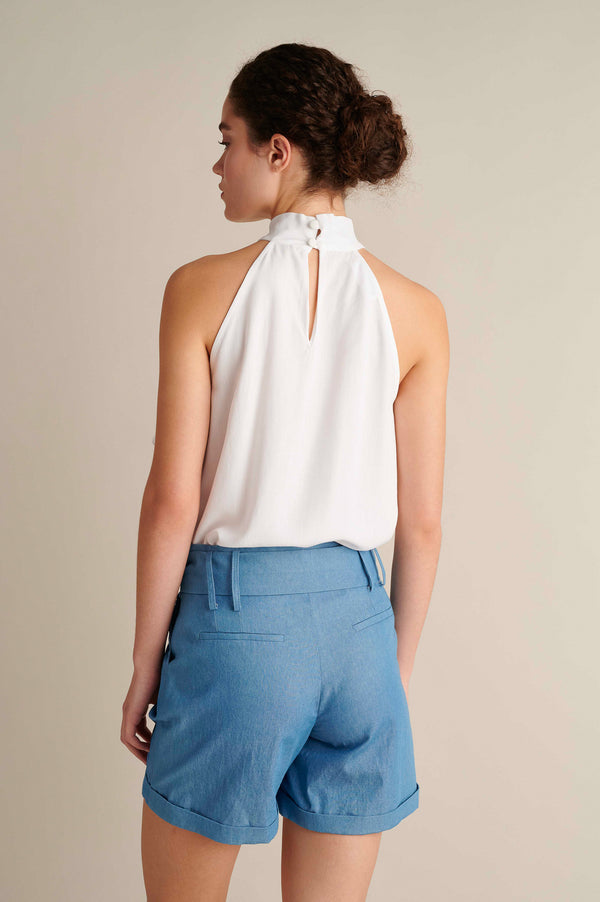 Denim Ruffle Waist Shorts