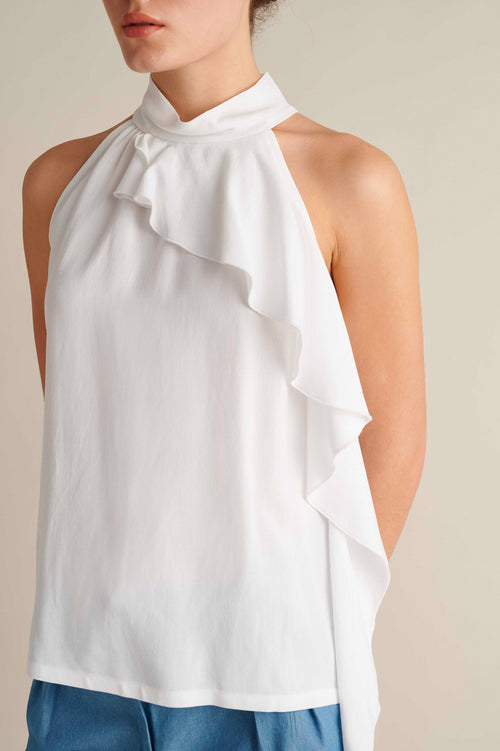Sleeveless Ruffle‑Front Top White