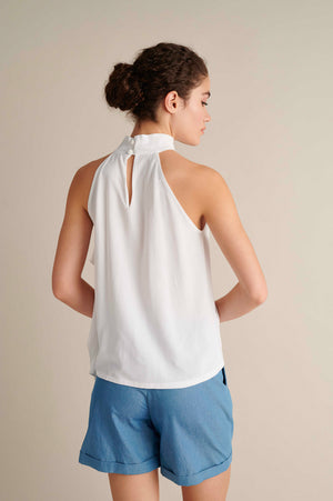 Sleeveless Ruffle‑Front Top White