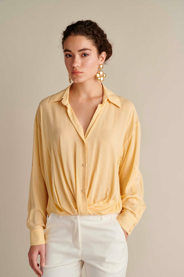 V-Neck Shirt With Twisted Knot Detail Yellow