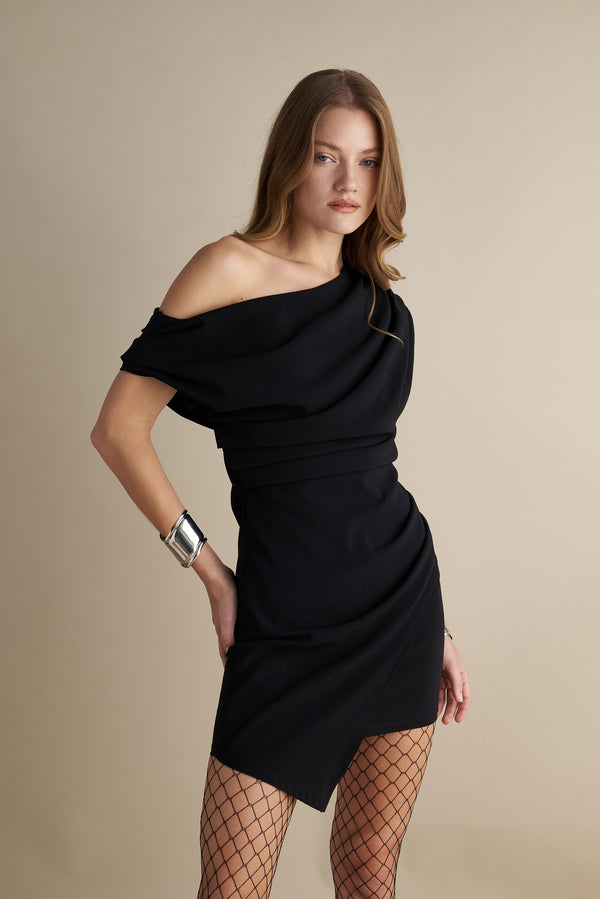 Short Drape Detail Mini Dress Black