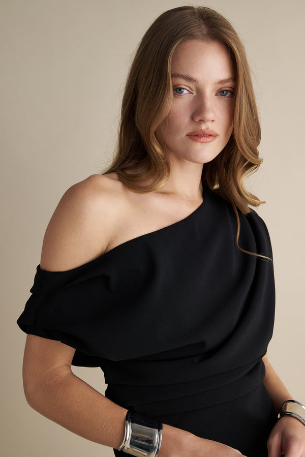 Short Drape Detail Mini Dress Black